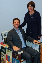 Poet Drew Dellinger (left) and project director Terri Glass at a California Poets in the Schools reading, which took place October 5, 2010, in Mill Valley, California.