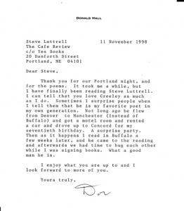 Donald Hall Letter