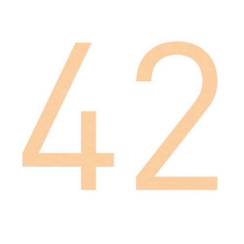 Press logo consisting of large number 42 in a peach color