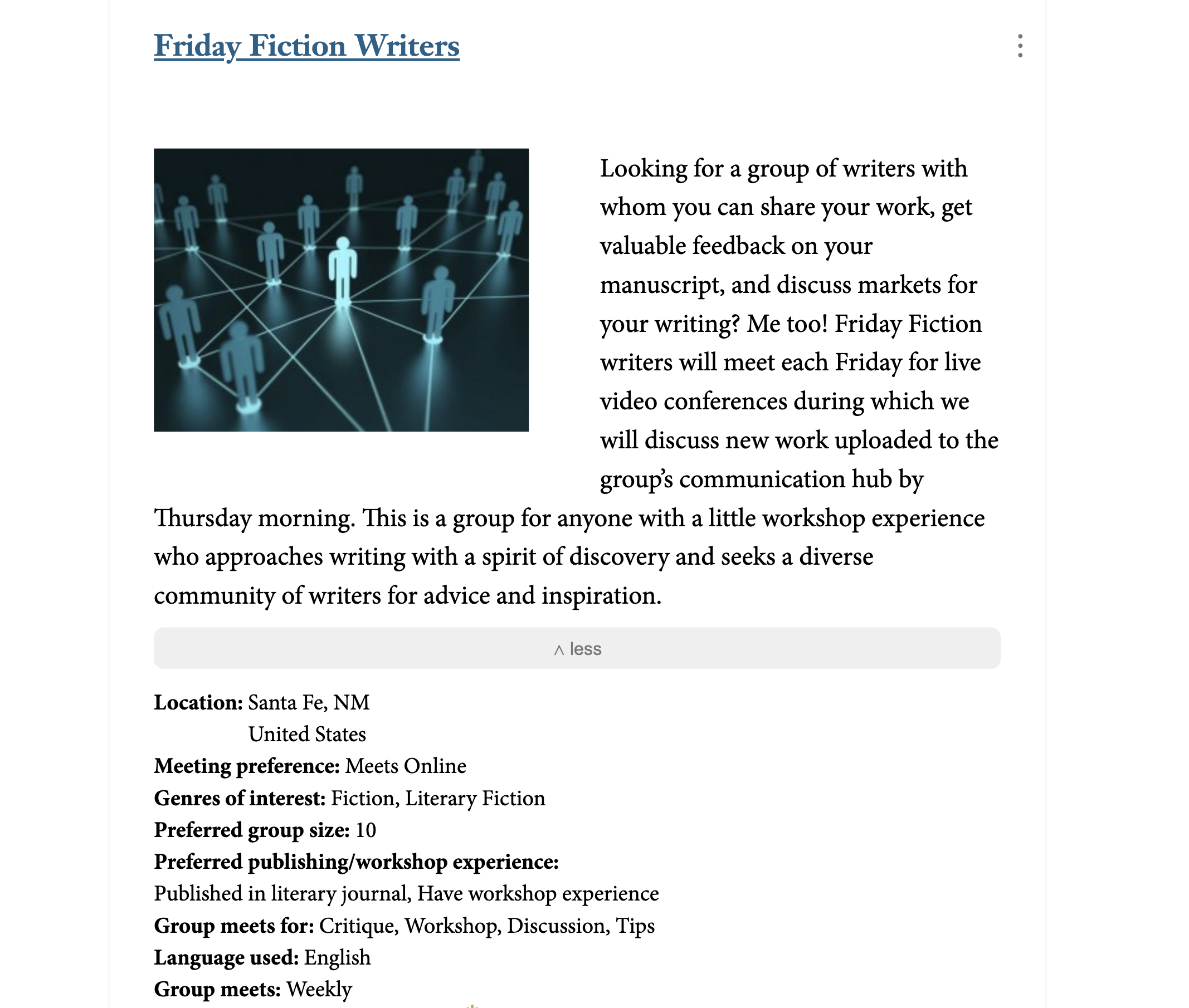 A Groups page writing group near me