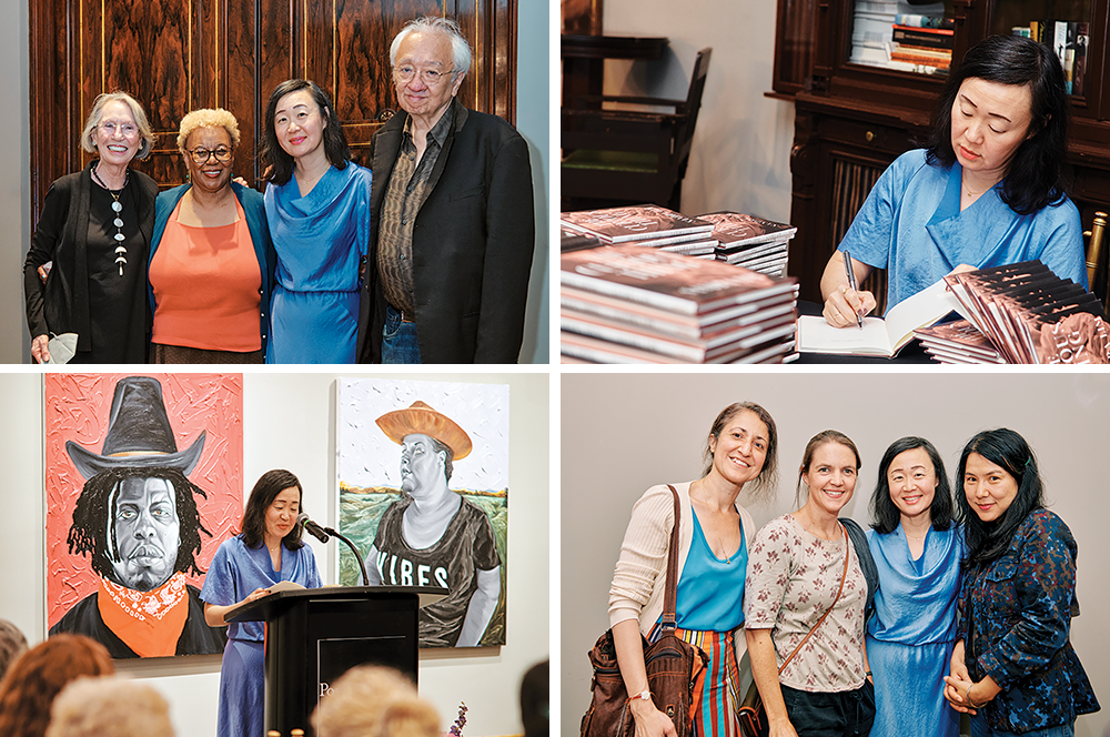 A collage of event photos from the book signing hosted by Poets & Writers, honoring Sandra Lim.
