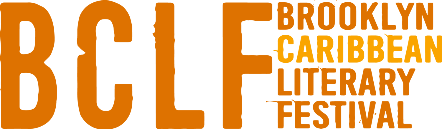 Brooklyn Caribbean Literary Festival logo, with the name of the festival in blocky orange letters