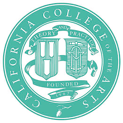 Round, seafoam green logo of CCA with shields inside a circle