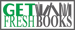 The Get Fresh books logo, featuring the words "Get Fresh" in green and "Books" in dark gray with books on top. The logo is outlined in dark gray.