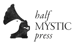 Black and white logo of press name and old-fashioned victrola with large horn