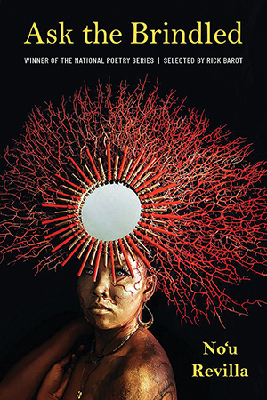 An image of a Native Hawaiian woman with a large headdress containing a mirror in the middle and red vein-like branches extending outward. Title text: Ask the Brindled