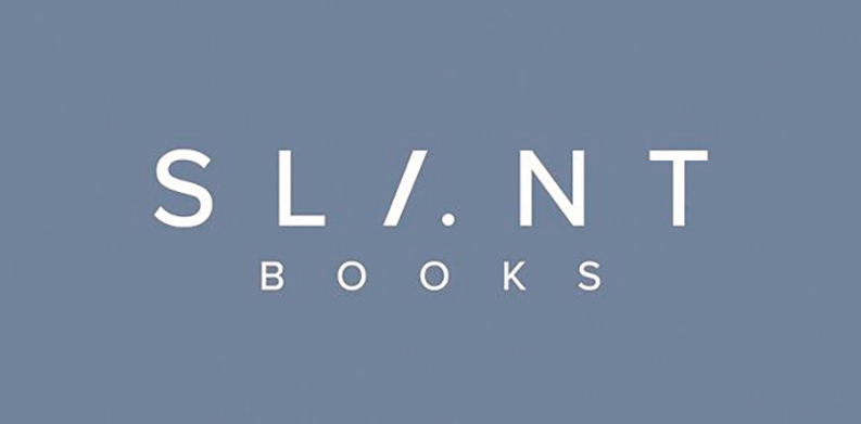 Logo composed of white type on blue background