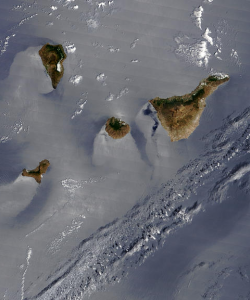 A satellite image of the Canary Islands.