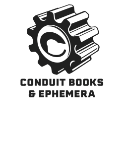 The Conduit Books & Ephemera logo, a black and white rendition of a cog with a C formed by the shadow in the middle. At the bottom, the press name in blocky bold text.