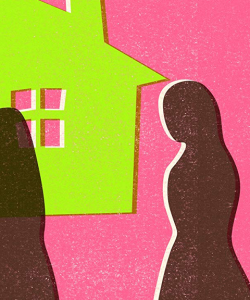 Close-up of the cover of Claire Luchette’s Agatha of Little Neon. The silhouettes of two nuns appear in front of a 2D neon-green house against a pink background.