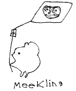Small Press Points: Meekling Press The Meekling Press logo, a hand-drawn mouse with a kite depicting a mangled face. The ink is black on a white background with "Meekling Press" written at the bottom.