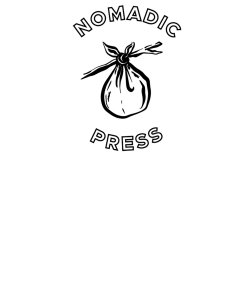 Logo with an illustration of a bundle on a stick, with the words Nomadic Press circling the top and bottom