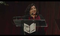 Lena Khalaf Tuffaha accepts the 2024 National Book Award for Poetry for Something About Living
