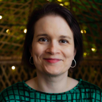 Headshot of Lisa Ampleman Headshot of Lisa Ampleman, smiling before a dark. background with twinkling lights